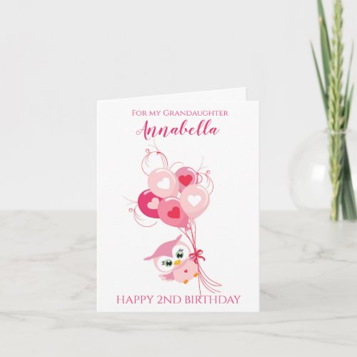 Grandaughter Second Birthday Cute Pink Owl Photo Card