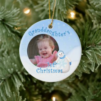 Grandaughter's 1st Christmas Snowman Round Photo