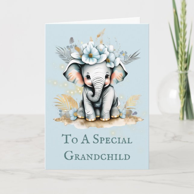Grandchild birthday message cute elephant safari card (Front)