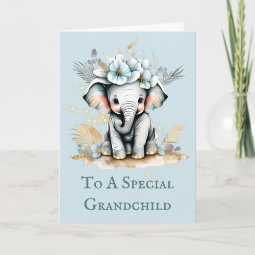 Grandchild birthday message cute elephant safari card