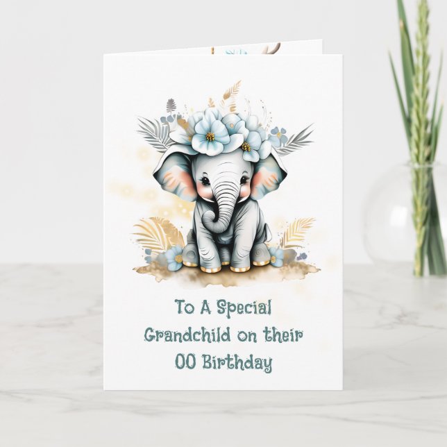 Grandchild birthday message elephant safari jungle card (Front)