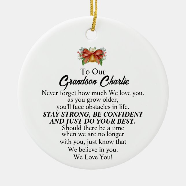 Grandchild Christmas Gift from Grandparents Ceramic Ornament (Front)
