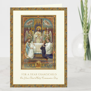 Grandchild First Holy Communion Jesus Angels Card