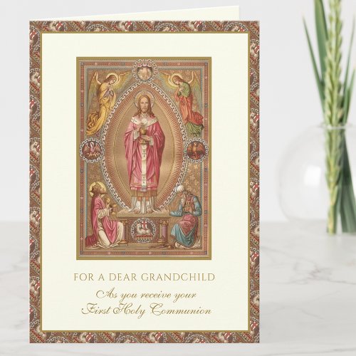 Grandchild First Holy Communion Jesus Angels Card