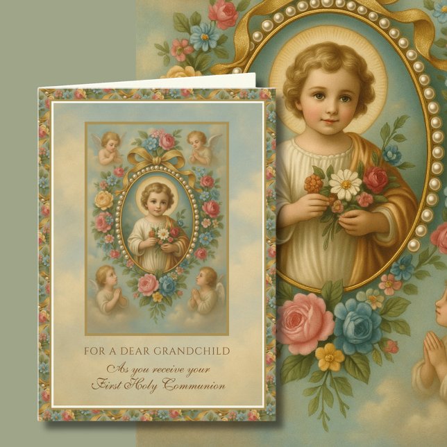 Grandchild First Holy Communion Jesus Angels Card (Creator Uploaded)