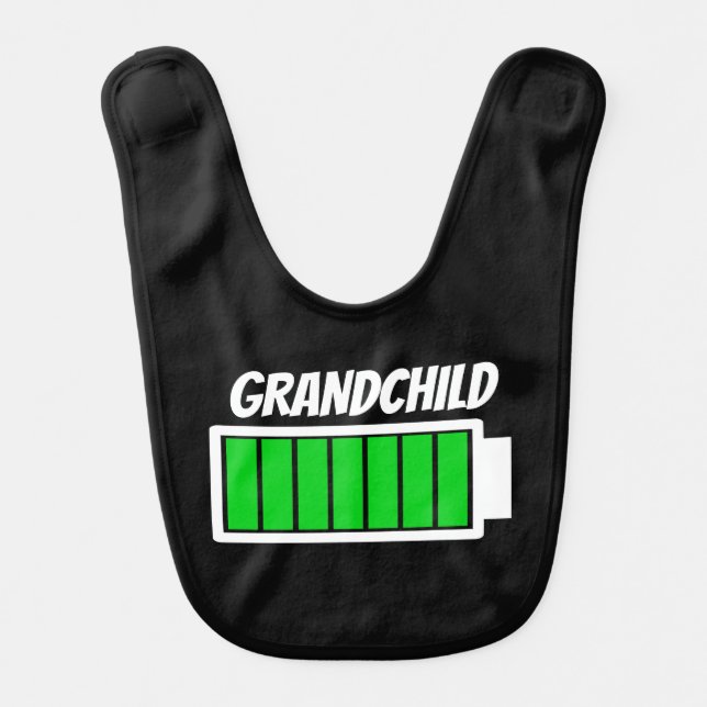 Grandchild  Full Energy Battery Power Energy Humor Baby Bib (Front)
