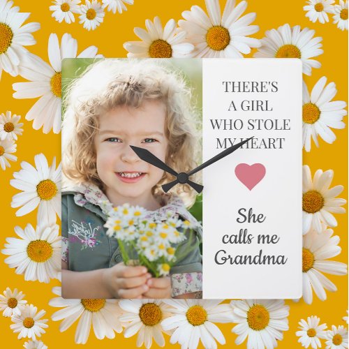 Grandchild Grandma Photo Girl Who Stole My Heart  Square Wall Clock