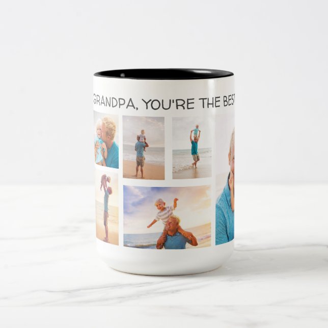 Grandchild Grandpa You're Best 8 Photo Collage Two-Tone Coffee Mug (Center)