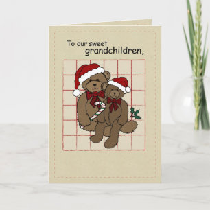Grandchildren Christmas Country Teddy Bears Holiday Card