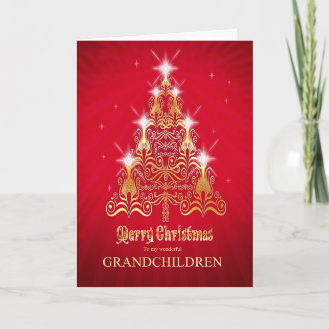 Grandchildren, Christmas tree Christmas card (Front)