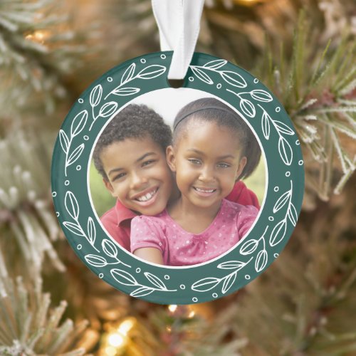 Grandchildren Festive Green Custom Holiday Photo Ornament