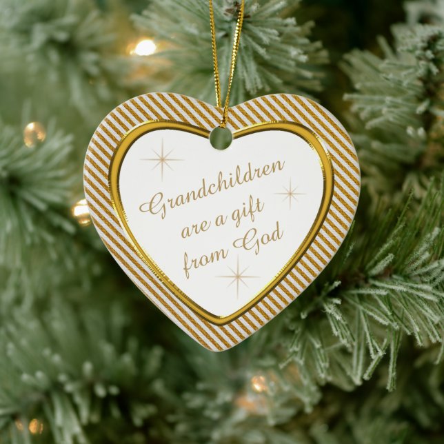 Grandchildren Gift Gold Heart Keepsake Ceramic Ornament (Tree)