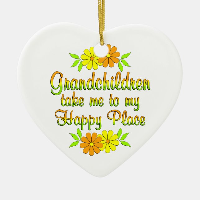 Grandchildren Happy Place Ceramic Ornament (Front)