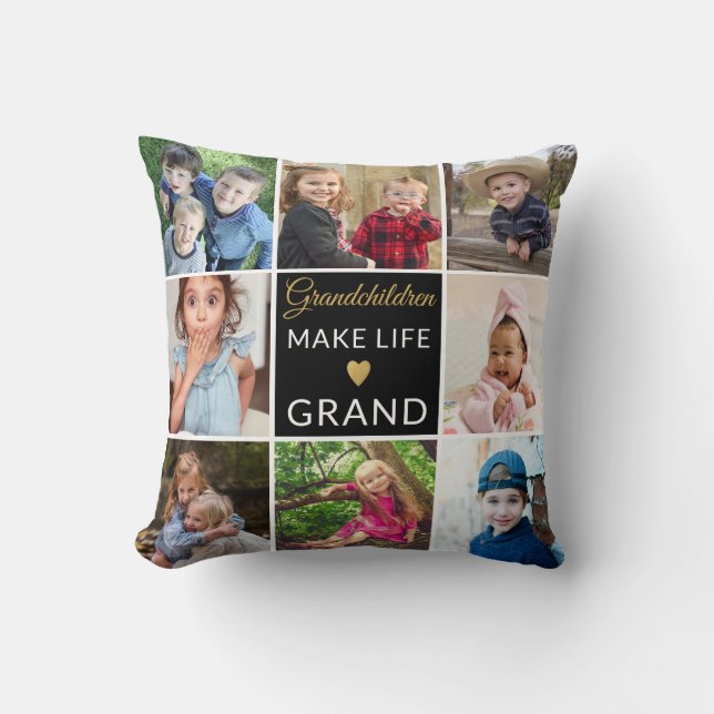 Grandchildren Make Life Grand 9 Photo Collage  Throw Pillow (Front)
