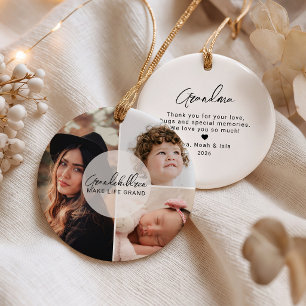 Grandchildren Make Life Grand Grandma 3 Photo Ceramic Ornament