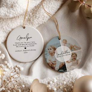 Grandchildren Make Life Grand Grandpa 3 Photo Ceramic Ornament