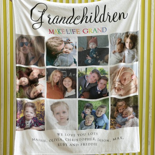 Grandchildren Make Life Grand  Photo Collage Fleece Blanket