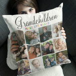 Grandchildren Make Life Grand | Photo Collage Throw Pillow<br><div class="desc">Unique grandkids 12 photo collage pillow makes the perfect gift for any grandparent, featuring text that reads 'GRANDCHIDREN MAKE THE WORLD GRAND' on the back of the pillow is personalized with a messge and who its from. The font styles, sizes and background color can be changed by clicking on the...</div>