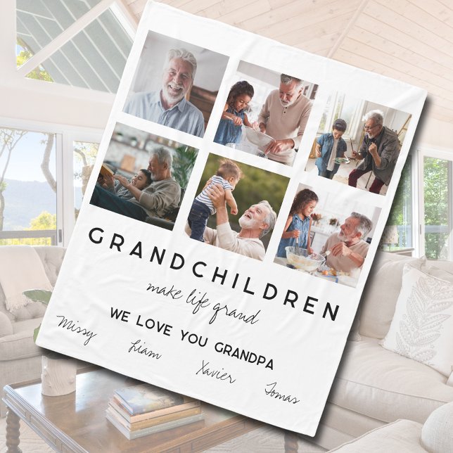 "Grandchildren Make Life" Grandpa Photo Collage Fleece Blanket ("Grandchildren Make Life" Grandpa Photo Collage Fleece Blanket)