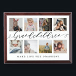 Grandchildren Make Life The Grandest Photo Collage Award Plaque<br><div class="desc">Send a beautiful personalized gift to your grandparents that they'll cherish forever. Special personalized grandchildren photo collage plaque to display your own special family photos and memories. Our design features a simple 8 photo collage grid design with "Grandchildren" designed in a beautiful handwritten black script style and "make life the...</div>