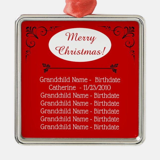 Grandchildren Names Christmas for Grandparents Metal Ornament (Front)