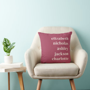 Grandchildren Names Dark Rose Modern Trendy Gift Throw Pillow