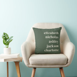 Grandchildren Names Green Modern Trendy Gift Throw Pillow