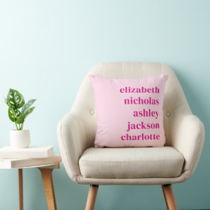 Grandchildren Names Hot Pink Modern Trendy Gift Throw Pillow