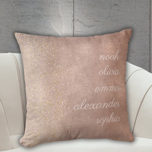 Grandchildren Names Minimal Pink Gold Glitter Throw Pillow (Creator Uploaded)