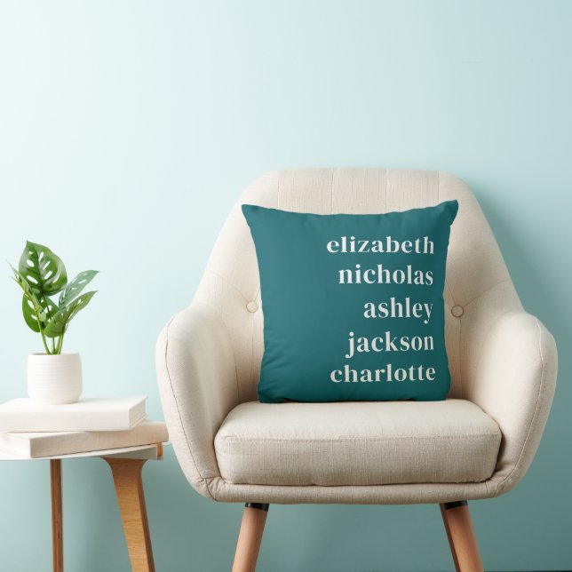 Grandchildren Names Teal Modern Trendy Gift Throw Pillow (Chair)