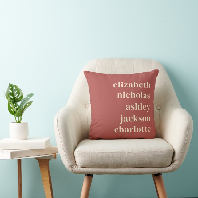 Grandchildren Names Terracotta Modern Trendy Gift Throw Pillow (Chair)