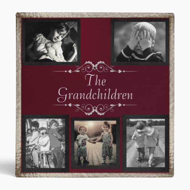 Grandchildren Photo Album - Burgundy/Silver 3 Ring Binder (Front)