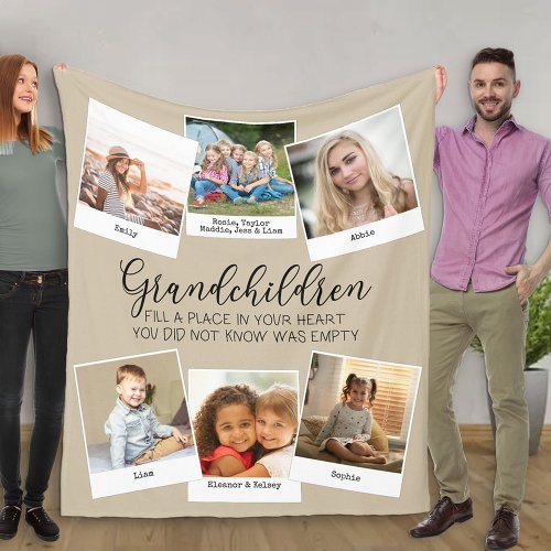 Grandchildren Poem 6 Photo Collage Beige Fleece Blanket