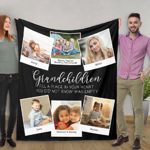 Grandchildren Poem 6 Photo Collage Black and White Fleece Blanket