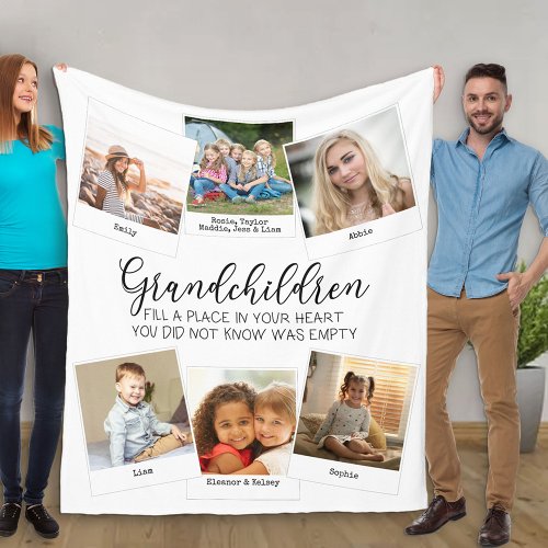 Grandchildren Poem 6 Photo Collage Black and White Fleece Blanket