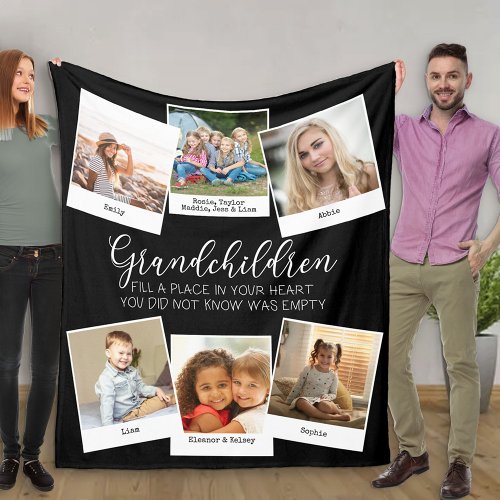 Grandchildren Poem 6 Photo Collage Black and White Fleece Blanket