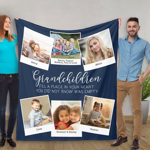 Grandchildren Poem 6 Photo Collage Navy Blue Fleece Blanket