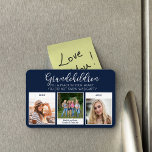 Grandchildren Quote 3 Snapshot Photo Blue Magnet<br><div class="desc">Add your own photos to this flexible magnet. The grandchildren poem reads "Grandchildren fill a place in your heart you did not know was empty" with hand lettering with love hearts. The photo template is set up for you to add 3 photos, which are displayed in square / instagram formet...</div>