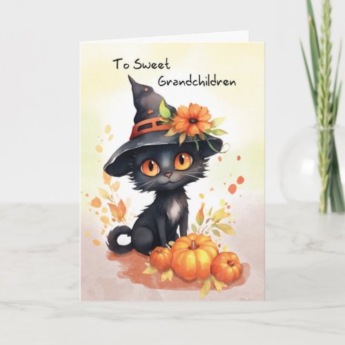 Grandchildren Sweet Halloween Cat Card