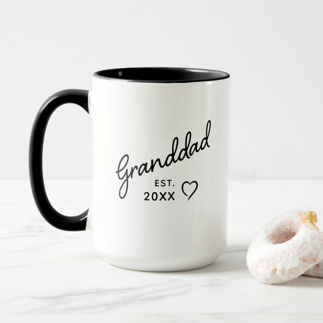 Granddad Black and White Minimalist Est Year Mug (With Donut)