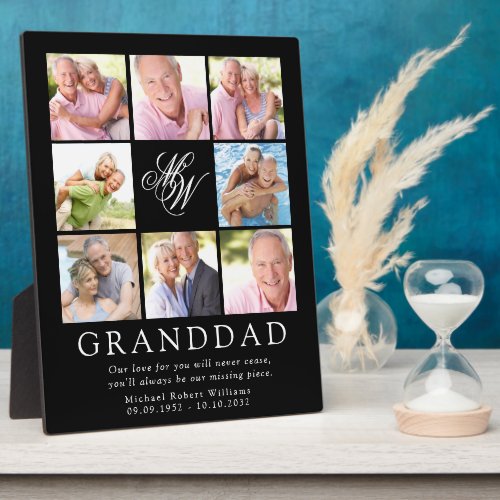 Granddad Monogram Photo Grid Remembrance Memorial Plaque