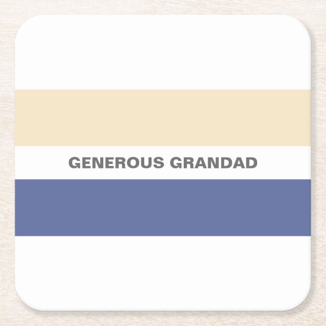 Granddad Peach and Blue  Add Your Name Square Paper Coaster (Front)
