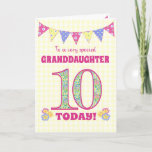 Granddaughter 10th Birthday Primroses Bunting Card<br><div class="desc">A pretty 10th Birthday card for your granddaughter, with polka dot bunting, primrose flowers and numbers filled with a primrose pattern, all on a pale yellow check gingham background. The front cover message is, 'To a very special GRANDDAUGHTER 10 TODAY!' The inside message is just a suggestion and you can...</div>