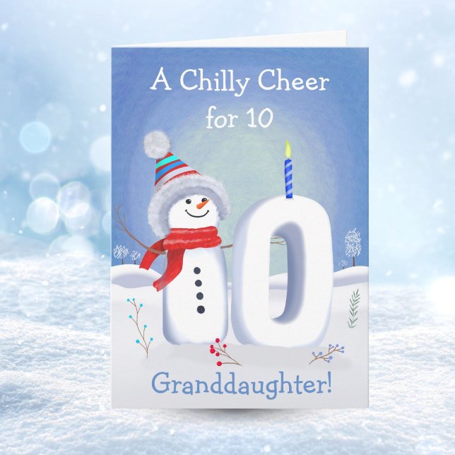 Granddaughter 10th Birthday Snowman Snowy Ten Card (Creator Uploaded)