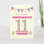 Granddaughter 11th Birthday Primroses Bunting Card<br><div class="desc">A pretty 11th Birthday card for your granddaughter, with polka dot bunting, primrose flowers and numbers filled with a primrose pattern, all on a pale yellow check gingham background. The front cover message is, 'To a very special GRANDDAUGHTER 11 TODAY!' The inside message is just a suggestion and you can...</div>