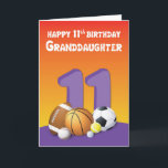 Granddaughter 11th Birthday Sports Balls Card<br><div class="desc">Roll out a fun 11th birthday greeting for your sweet granddaughter who will be celebrating soon. Lots of colorful balls are on the front of this one with a fun message on the inside.</div>