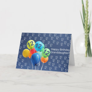 Granddaughter 12th birthday balloons card