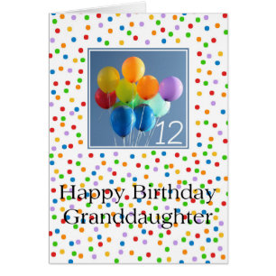 Granddaughter 12th birthday balloons cards