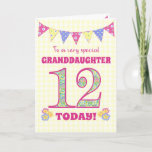 Granddaughter 12th Birthday Primroses Bunting Card<br><div class="desc">A pretty 12th Birthday card for your granddaughter, with polka dot bunting, primrose flowers and numbers filled with a primrose pattern, all on a pale yellow check gingham background. The front cover message is, 'To a very special GRANDDAUGHTER 12 TODAY!' The inside message is just a suggestion and you can...</div>