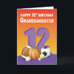 Granddaughter 12th Birthday Sports Balls Card<br><div class="desc">Your tween granddaughter who is well into sports will be surprised and happy to receive this card for her 12th birthday celebration that will be happening soon. Get her this card now!</div>